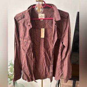 American Eagle Boyfriend Fit Mauve Button Up - Size Medium